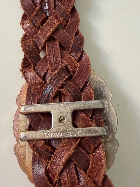 Braided Brown Leather Belt with Decorative Silver-Tone Conchos main image 2
